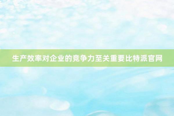 生产效率对企业的竞争力至关重要比特派官网